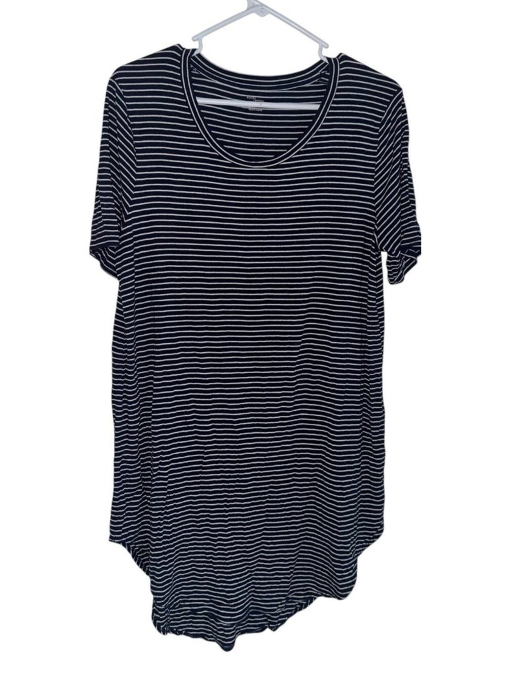Daily Ritual Womens High Low Tunic Top Sz L Navy White Stripe Nautical Preppy